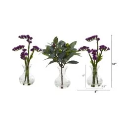 10” Baby Breath And Olive Arrangement In Vase (Set Of 3)