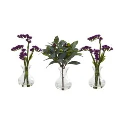 10” Baby Breath And Olive Arrangement In Vase (Set Of 3) -Artificial Flowers Sale artificial 10 baby breath and olive arrangement in vase set of 3 nearly natural purple 347473