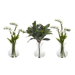 10” Baby Breath And Olive Arrangement In Vase (Set Of 3) -Artificial Flowers Sale artificial 10 baby breath and olive arrangement in vase set of 3 nearly natural white 500531