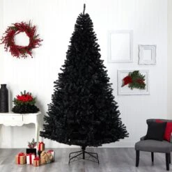 10’ Black Artificial Christmas Tree With 950 Clear LED Lights And 3056 Tips -Artificial Flowers Sale artificial 10 black artificial christmas tree with 950 clear led lights and 3056 tips nearly natural 709752