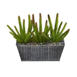10” Cactus Succulent Artificial Plant In Embossed Tin Planter
