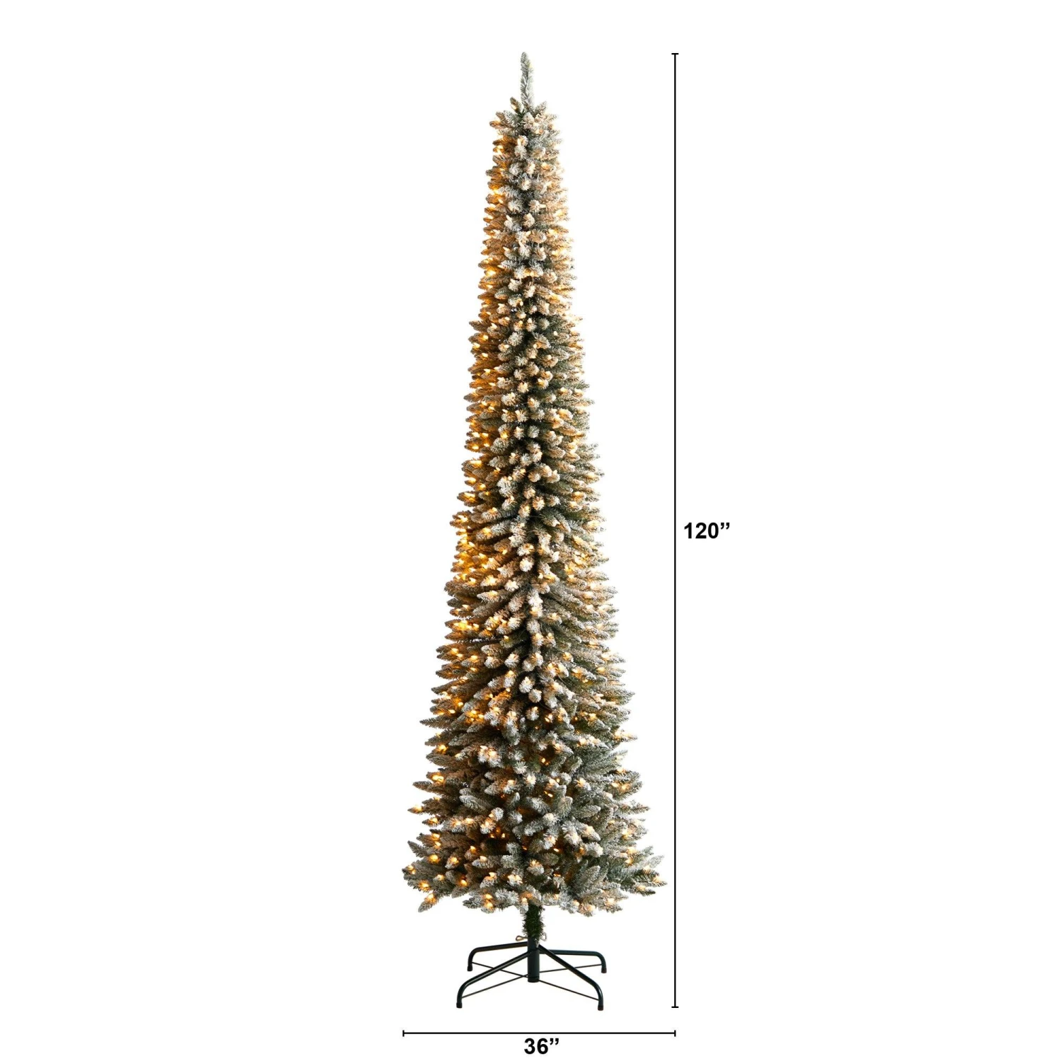 10’ Flocked Pencil Artificial Christmas Tree With 700 Clear Lights And 1145 Bendable Branches 4 10’ Flocked Pencil Artificial Christmas Tree With 700 Clear Lights And 1145 Bendable Branches - Image 2