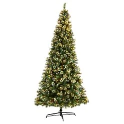 10’ Frosted Swiss Pine Artificial Christmas Tree With 850 Clear LED Lights And Berries