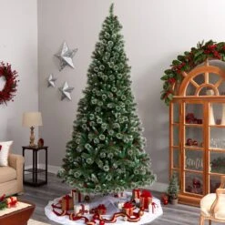 10’ Frosted Swiss Pine Artificial Christmas Tree With 850 Clear LED Lights And Berries -Artificial Flowers Sale artificial 10 frosted swiss pine artificial christmas tree with 850 clear led lights and berries nearly natural 487197