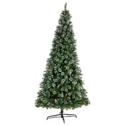 10’ Frosted Swiss Pine Artificial Christmas Tree With 850 Clear LED Lights And Berries -Artificial Flowers Sale artificial 10 frosted swiss pine artificial christmas tree with 850 clear led lights and berries nearly natural 843656
