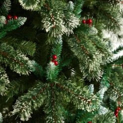 10’ Frosted Swiss Pine Artificial Christmas Tree With 850 Clear LED Lights And Berries -Artificial Flowers Sale artificial 10 frosted swiss pine artificial christmas tree with 850 clear led lights and berries nearly natural 904736