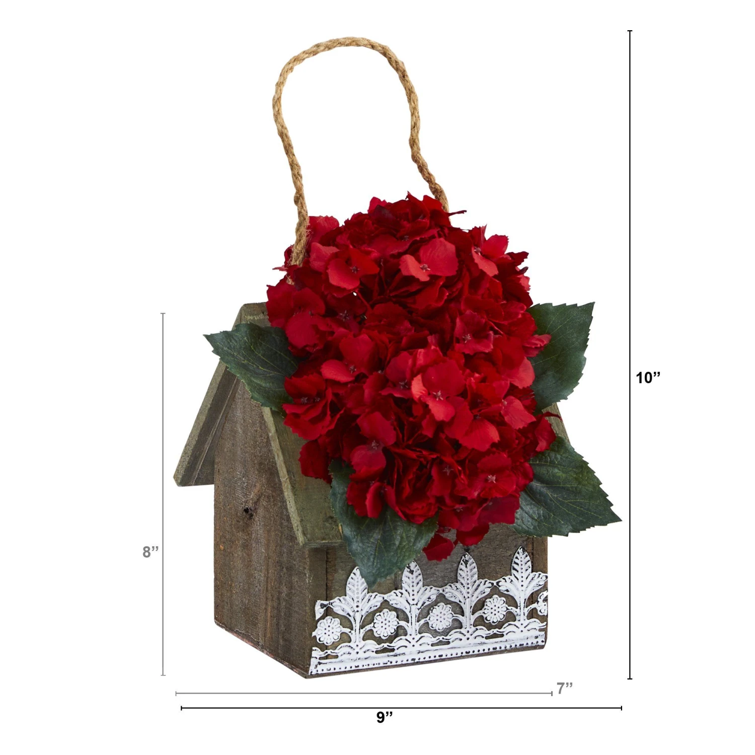 10” Hydrangea Artificial Arrangement In Hanging Floral Design House Planter 5 10” Hydrangea Artificial Arrangement In Hanging Floral Design House Planter - Image 3