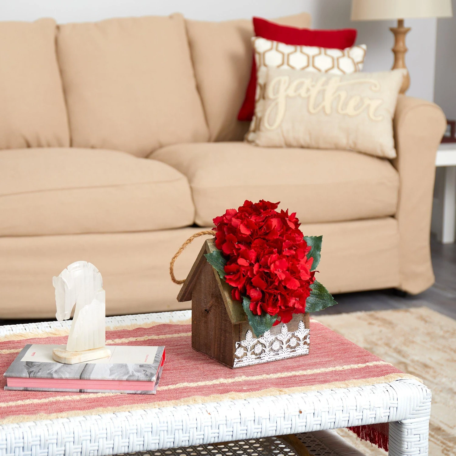 10” Hydrangea Artificial Arrangement In Hanging Floral Design House Planter 4 10” Hydrangea Artificial Arrangement In Hanging Floral Design House Planter - Image 2