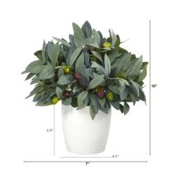 10” Olive Artificial Plant With Berries In White Planter -Artificial Flowers Sale artificial 10 olive artificial plant with berries in white planter nearly natural 643770