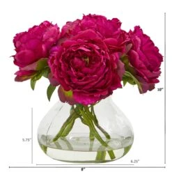 10” Peony Artificial Arrangement In Clear Glass Vase -Artificial Flowers Sale artificial 10 peony artificial arrangement in glass vase nearly natural 421524