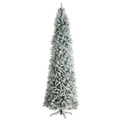 10’ Slim Flocked Montreal Fir Artificial Christmas Tree -Artificial Flowers Sale artificial 10 slim flocked montreal fir tree with 800 warm white led lights and 2420 bendable branches nearly natural 929388