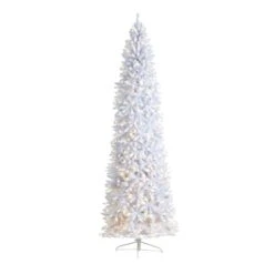 10’ Slim White Artificial Christmas Tree With 800 Warm White LED Lights And 2420 Bendable Branches