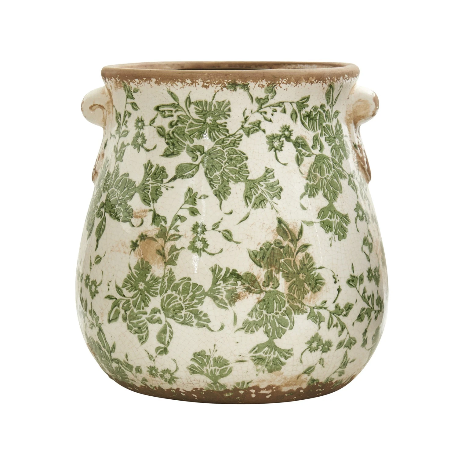 10” Tuscan Ceramic Green Scroll Planter W/ Handles 3 10” Tuscan Ceramic Green Scroll Planter W/ Handles