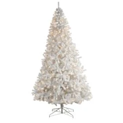 10' White Artificial Christmas Tree With 2200 Bendable Branches And 800 LED Lights
