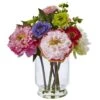 10.5" Artificial Peony And Mum In Glass Vase" -Artificial Flowers Sale artificial 105 artificial peony and mum in glass vase nearly natural 279130