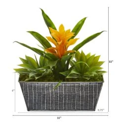 11” Bromeliad And Agave Plant In Black Tin Planter -Artificial Flowers Sale artificial 11 bromeliad and agave plant in black tin planter nearly natural 583725