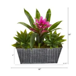 11” Bromeliad And Agave Plant In Black Tin Planter -Artificial Flowers Sale artificial 11 bromeliad and agave plant in black tin planter nearly natural 817476