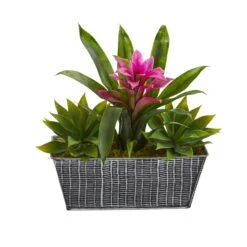 11” Bromeliad And Agave Plant In Black Tin Planter -Artificial Flowers Sale artificial 11 bromeliad and agave plant in black tin planter nearly natural purple 413368