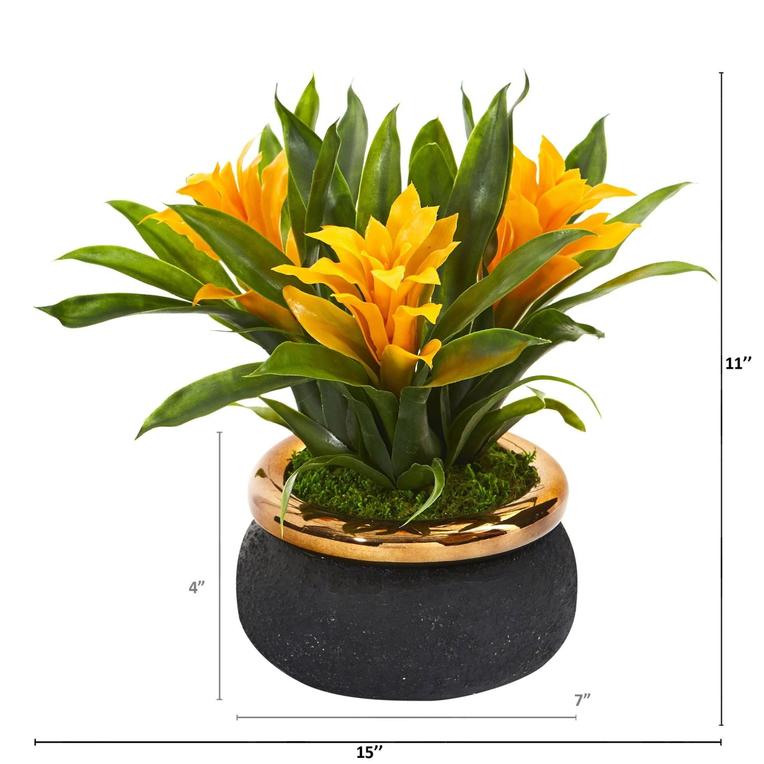 11” Bromeliad Artificial Plant In Stoneware Planter 4 11” Bromeliad Artificial Plant In Stoneware Planter - Image 2