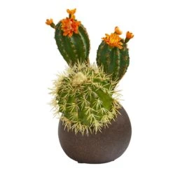 11” Cactus Succulent Artificial Plant In Stone Planter