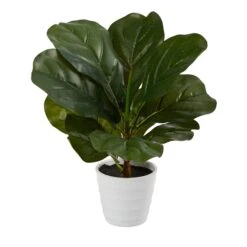 11” Fiddle Leaf Artificial Plant In White Planter (Real Touch)