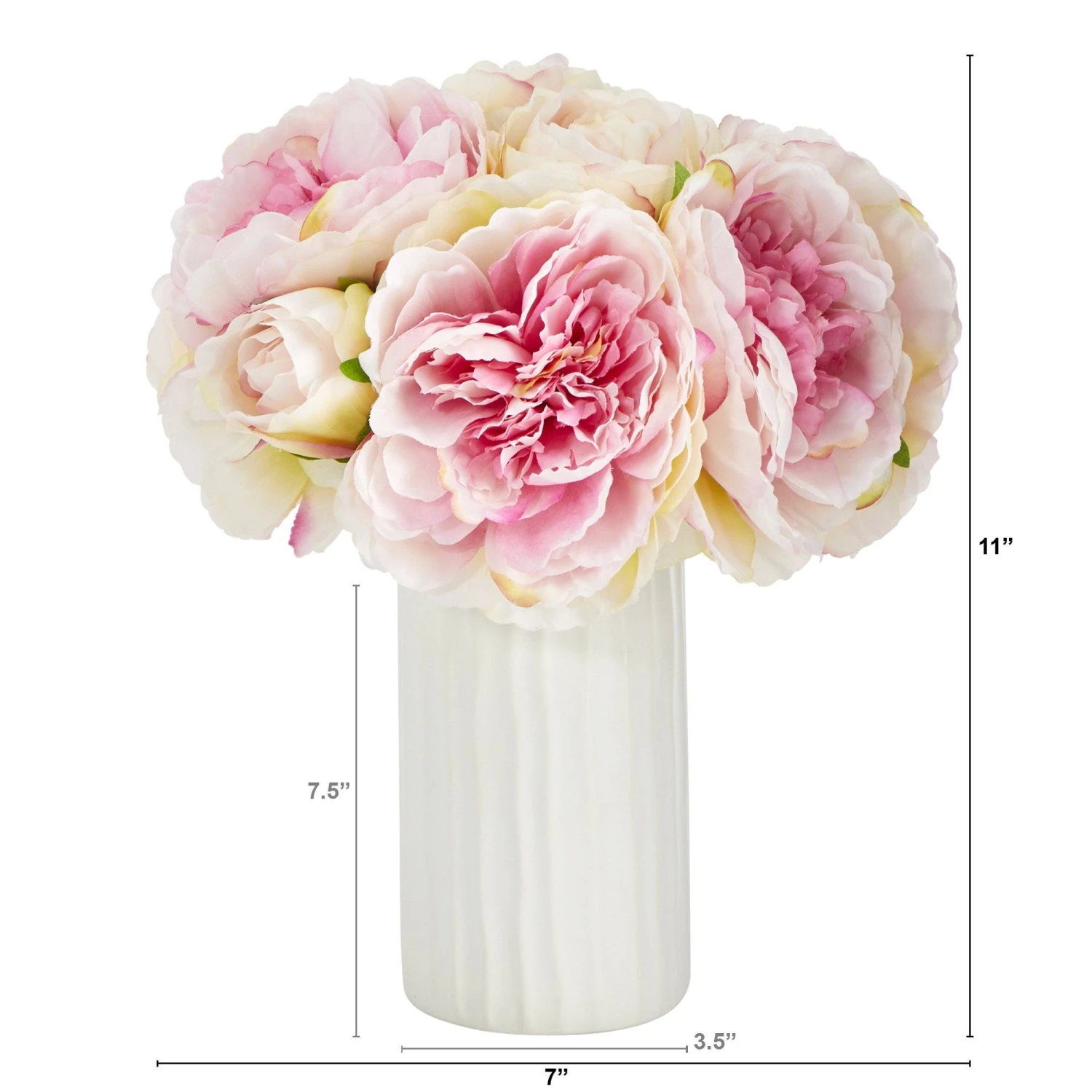 11” Peony Bouquet Artificial Arrangement In White Vase 3 11” Peony Bouquet Artificial Arrangement In White Vase