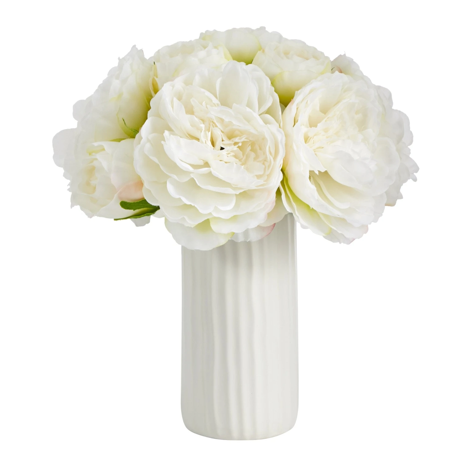 11” Peony Bouquet Artificial Arrangement In White Vase 4 11” Peony Bouquet Artificial Arrangement In White Vase - Image 2