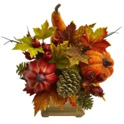 11" Pumpkin, Gourd, Berry And Maple Leaf Artificial Arrangement" -Artificial Flowers Sale artificial 11 pumpkin gourd berry and maple leaf artificial arrangement nearly natural 280715