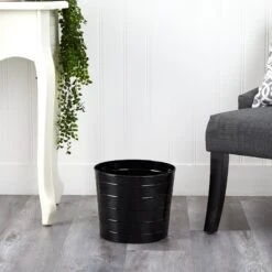 12” Farmhouse Black Metal Ribbed Planter -Artificial Flowers Sale artificial 12 farmhouse black metal ribbed planter nearly natural 269916