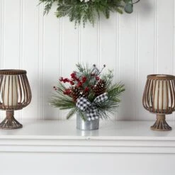 12” Frosted Pinecones And Berries Artificial Arrangement In Vase With Decorative Plaid Bow 8 12” Frosted Pinecones And Berries Artificial Arrangement In Vase With Decorative Plaid Bow -Artificial Flowers Sale artificial 12 frosted pinecones and berries artificial arrangement in vase with decorative plaid bow nearly natural 320570