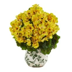 12” Geranium Artificial Plant In Vase UV Resistant (Indoor/Outdoor) -Artificial Flowers Sale artificial 12 geranium artificial plant in vase uv resistant indooroutdoor nearly natural yellow 281459