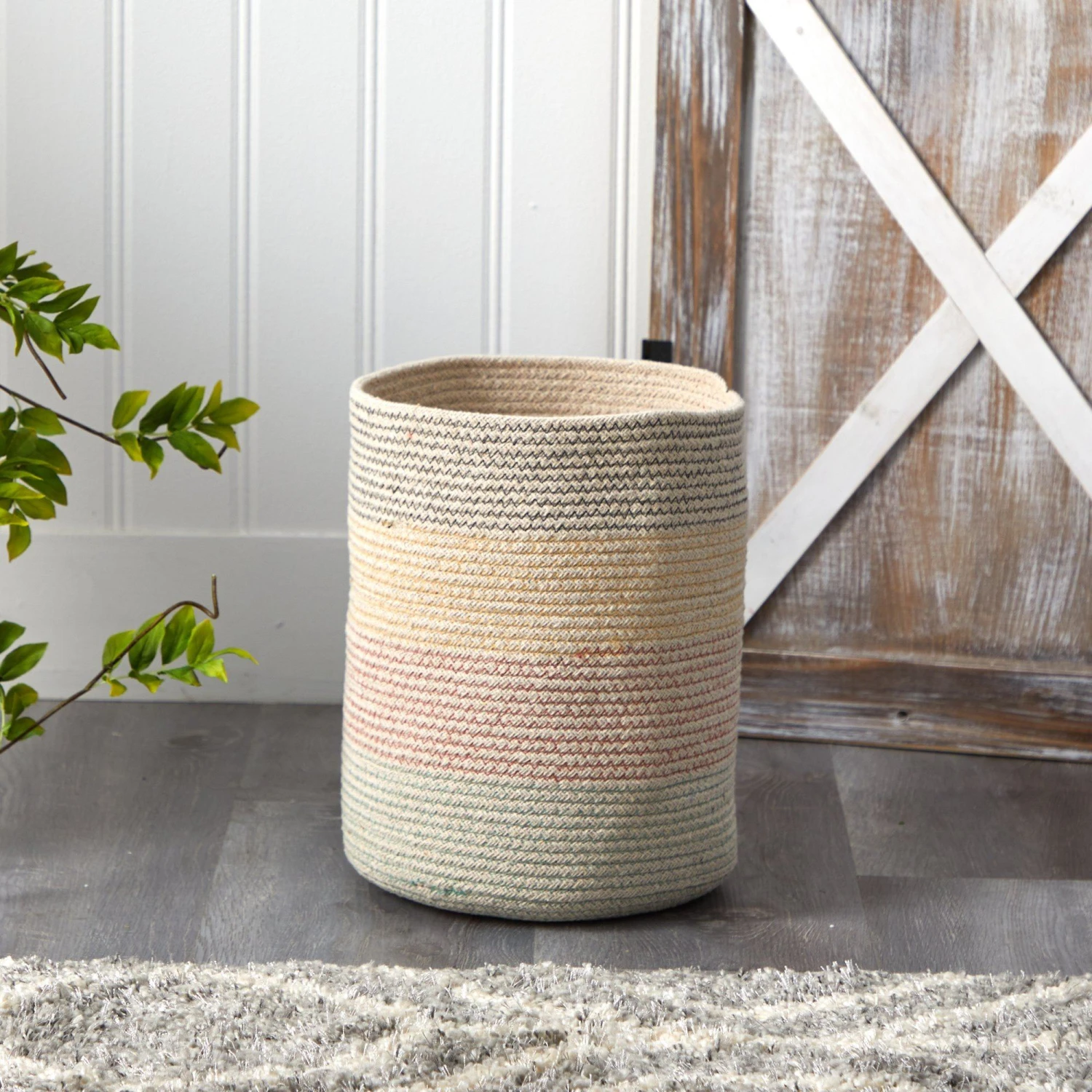 12” Handmade Natural Cotton Multicolored WovenPlanter 5 12” Handmade Natural Cotton Multicolored WovenPlanter - Image 3