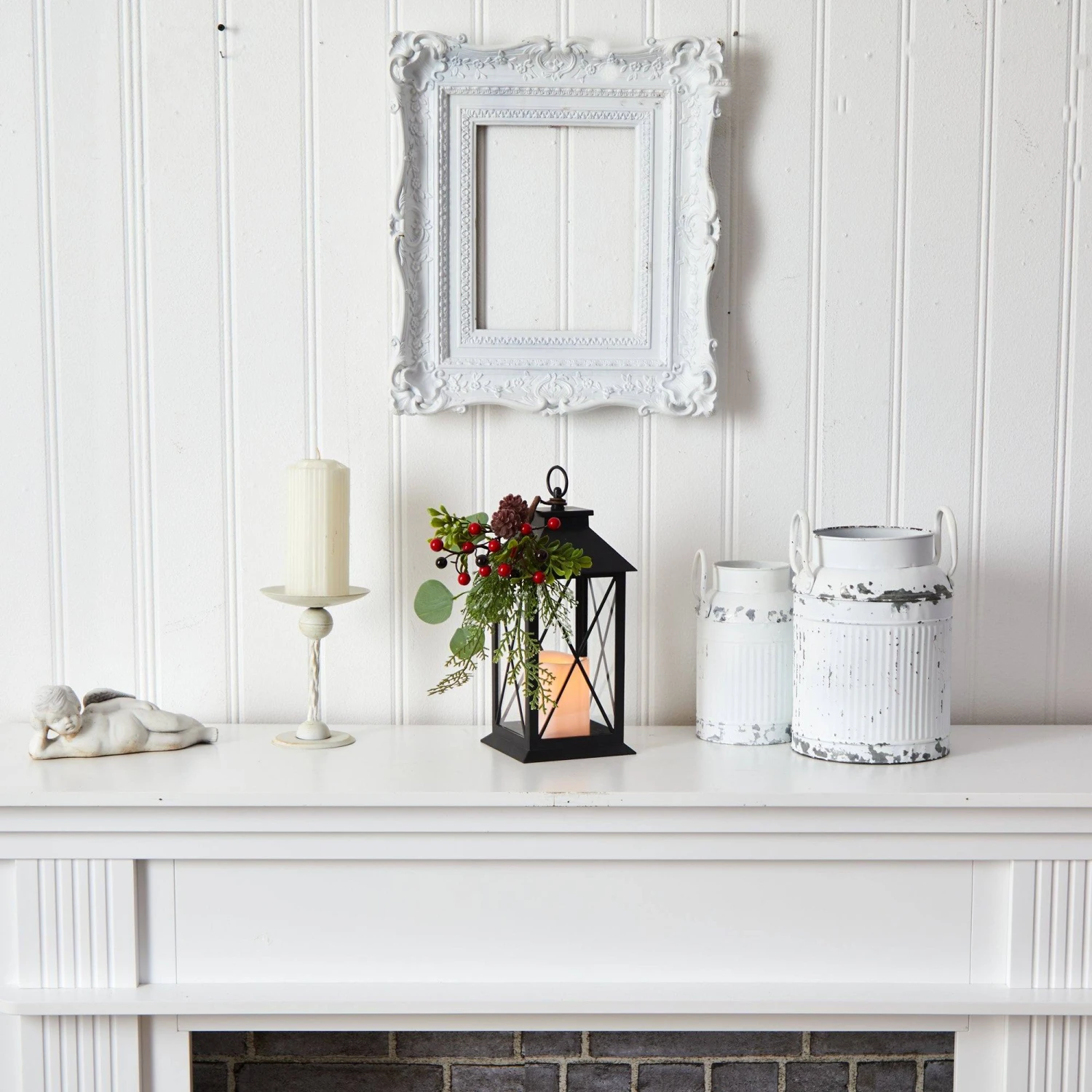 12" Holiday Berries And Greenery Metal Lantern Table Christmas Arrangement With LED Candle Included" 6 12" Holiday Berries And Greenery Metal Lantern Table Christmas Arrangement With LED Candle Included" - Image 4