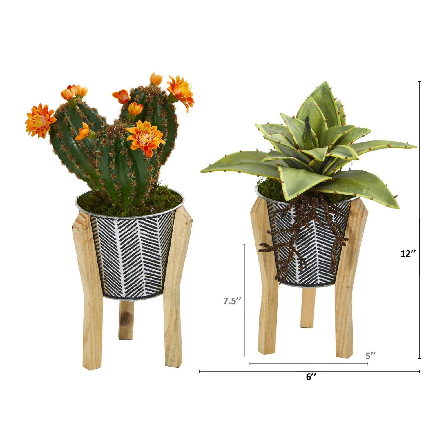 12” Mixed Succulent Artificial Plant In Tin Planter With Legs (Set Of 2) 4 12” Mixed Succulent Artificial Plant In Tin Planter With Legs (Set Of 2) - Image 2
