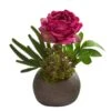 12” Peony And Succulent Artificial Arrangement In Stone Vase -Artificial Flowers Sale artificial 12 peony and succulent artificial arrangement in stone vase nearly natural 298293