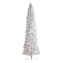 12’ Slim White Artificial Christmas Tree With 1100 Warm White LED Lights And 3235 Bendable Branches