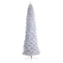 12’ Slim White Artificial Christmas Tree With 1100 Warm White LED Lights And 3235 Bendable Branches -Artificial Flowers Sale artificial 12 slim white artificial christmas tree with 1100 warm white led lights and 3235 bendable branches nearly natural 390978