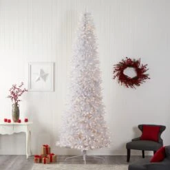 12’ Slim White Artificial Christmas Tree With 1100 Warm White LED Lights And 3235 Bendable Branches -Artificial Flowers Sale artificial 12 slim white artificial christmas tree with 1100 warm white led lights and 3235 bendable branches nearly natural 491083
