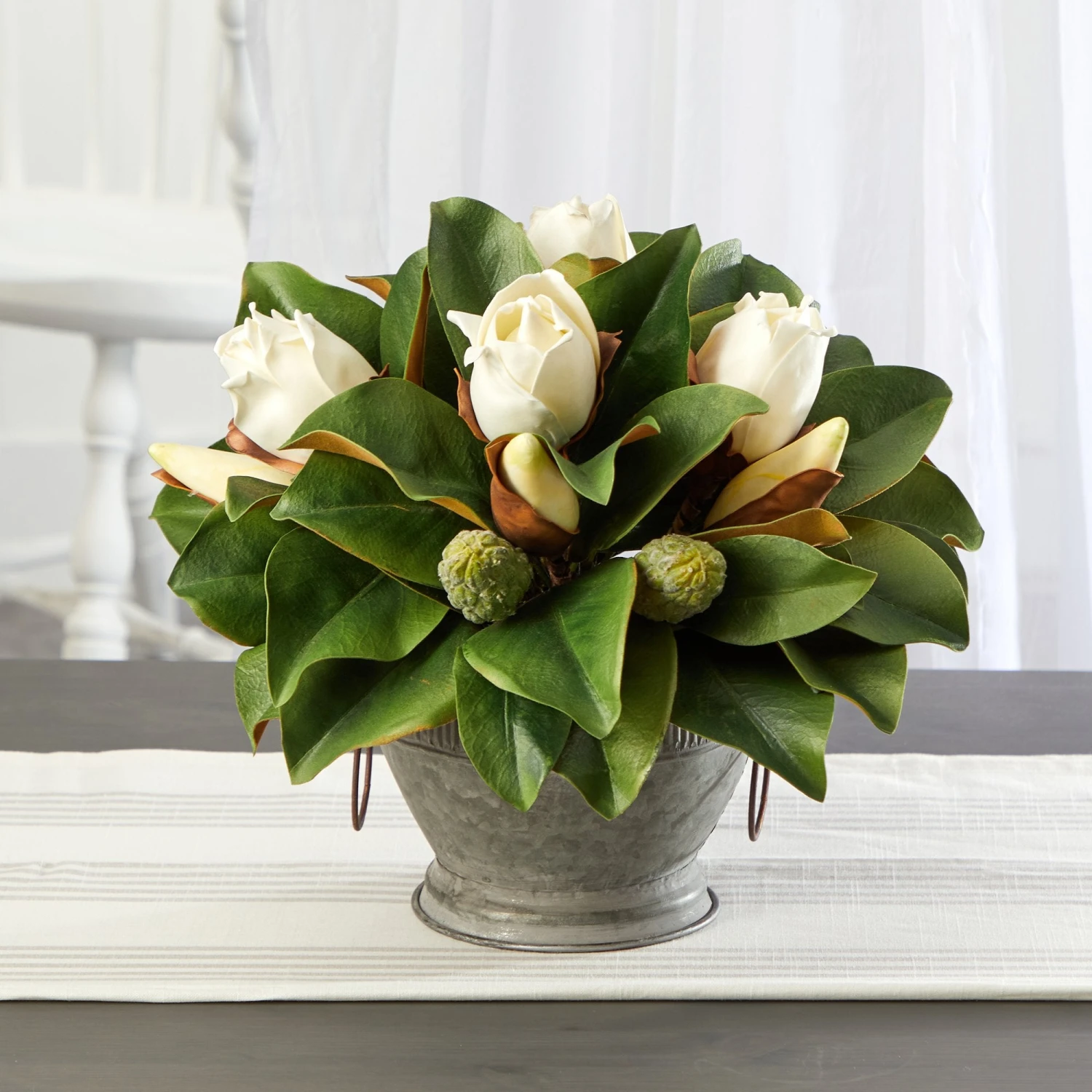 13” Magnolia Artificial Bud Plant In Vintage Bowl With Copper Trimming 5 13” Magnolia Artificial Bud Plant In Vintage Bowl With Copper Trimming - Image 3