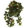 13” Strawberry Artificial Plant In Vintage Hanging Metal Planter -Artificial Flowers Sale artificial 13 strawberry artificial plant in vintage hanging metal planter nearly natural 444589