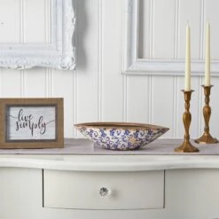 13” Tuscan Ceramic Blue Scroll Decorative Bowl -Artificial Flowers Sale artificial 13 tuscan ceramic blue scroll decorative bowl nearly natural 365658