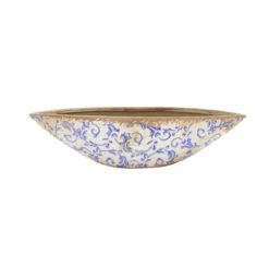 13” Tuscan Ceramic Blue Scroll Decorative Bowl