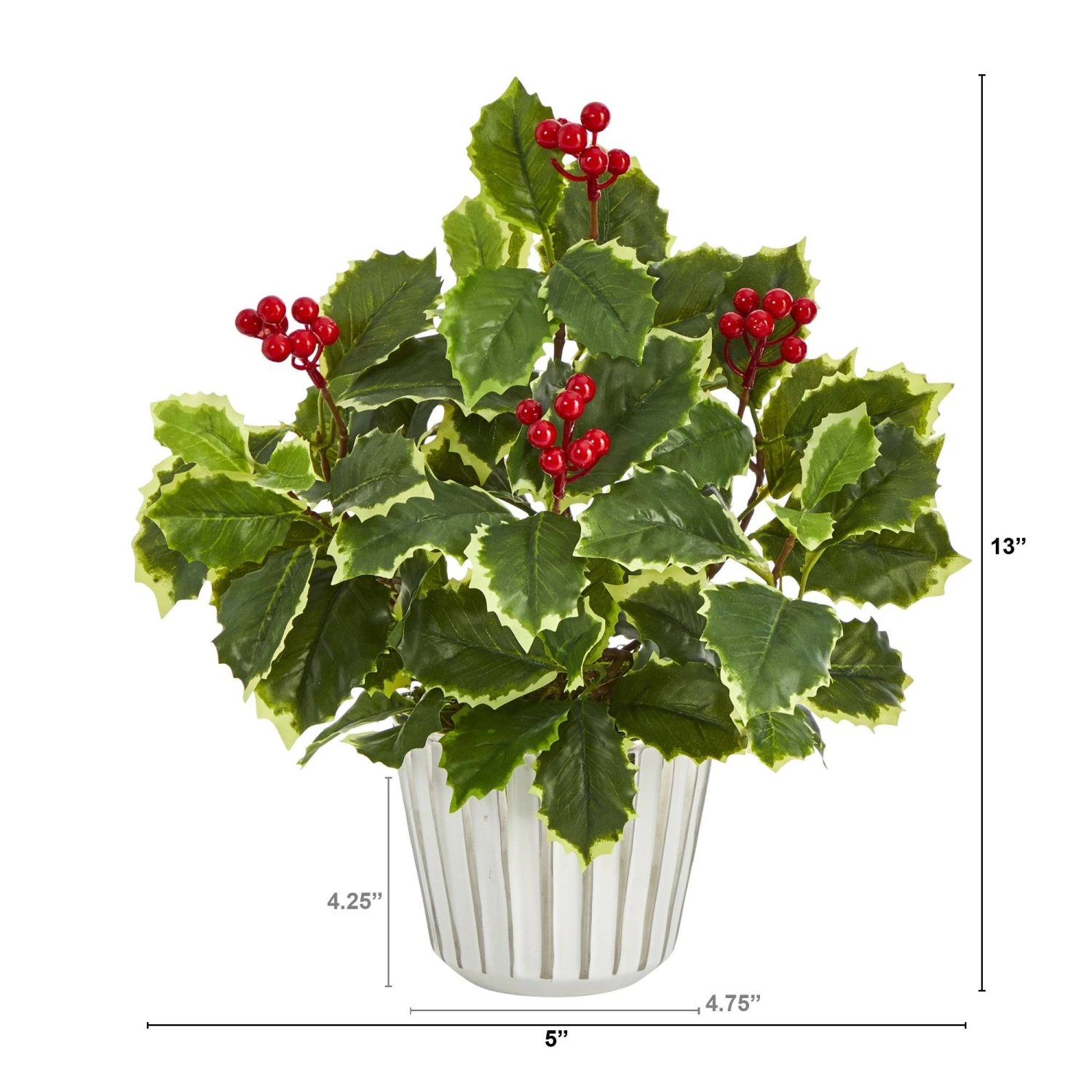 13” Variegated Holly Leaf Artificial Plant In White Planter With Silver Trimming (Real Touch) 4 13” Variegated Holly Leaf Artificial Plant In White Planter With Silver Trimming (Real Touch) - Image 2