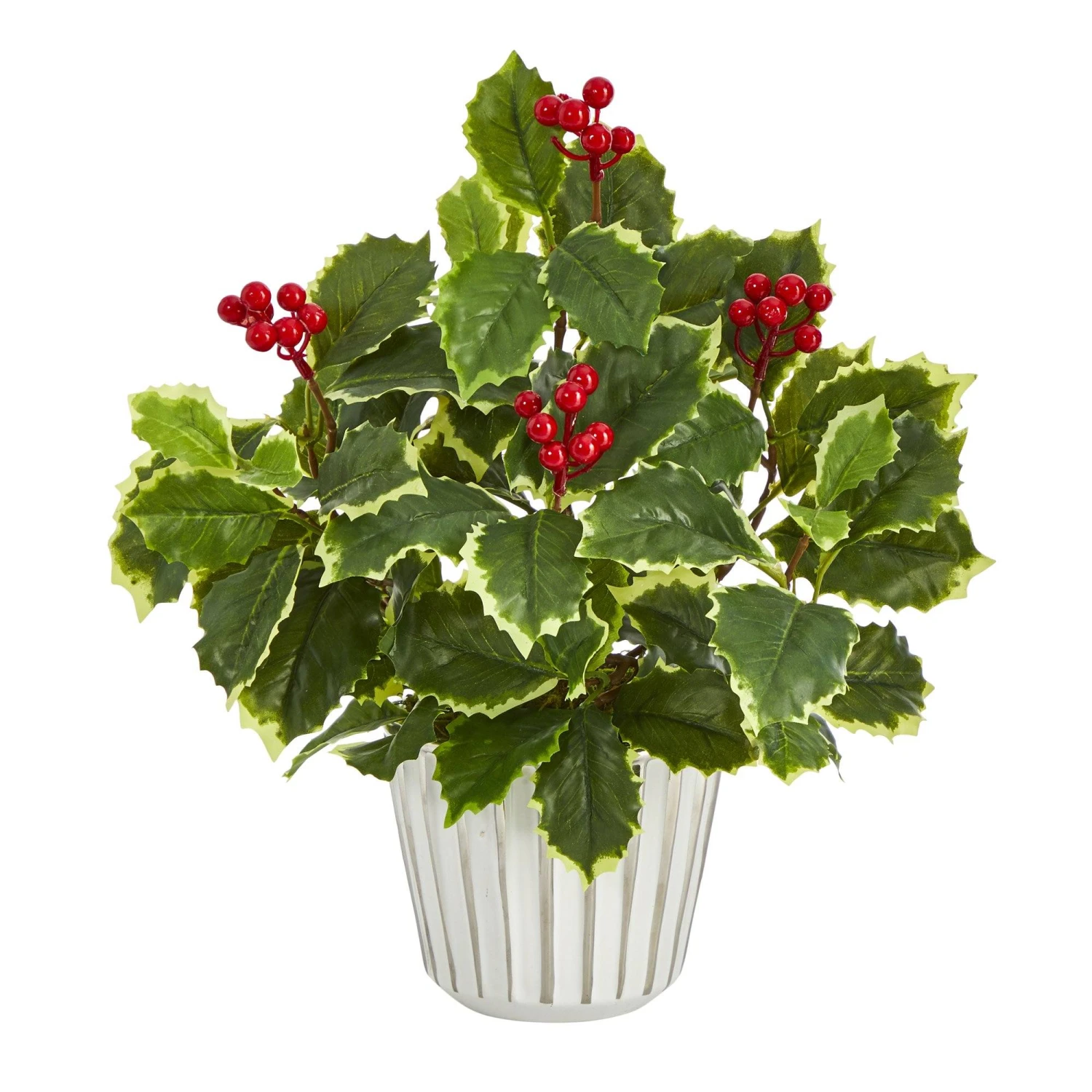 13” Variegated Holly Leaf Artificial Plant In White Planter With Silver Trimming (Real Touch) 3 13” Variegated Holly Leaf Artificial Plant In White Planter With Silver Trimming (Real Touch)