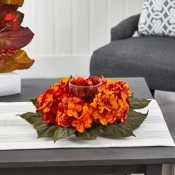 14” Autumn Hydrangea Artificial Candelabrum Arrangement -Artificial Flowers Sale artificial 14 autumn hydrangea artificial candelabrum arrangement nearly natural 221851