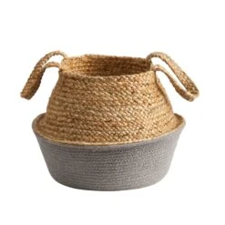 14” Boho Chic Handmade Cotton & Jute Gray WovenPlanter -Artificial Flowers Sale artificial 14 boho chic handmade cotton jute gray woven planter nearly natural 349913