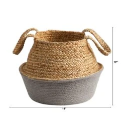 14” Boho Chic Handmade Cotton & Jute Gray WovenPlanter