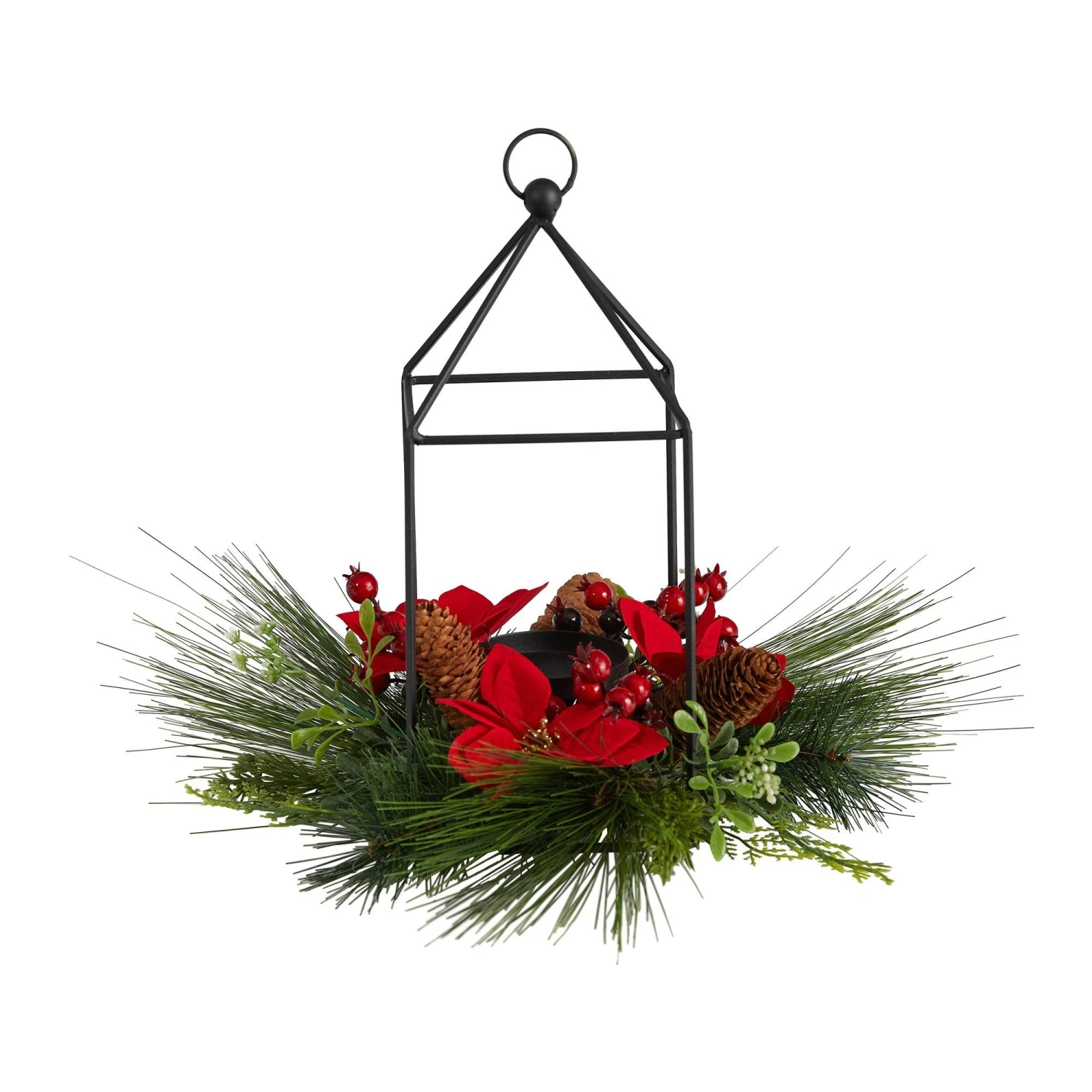 14” Christmas Poinsettia, Berry And Pinecone Metal Candle Holder Christmas Table Arrangement 3 14” Christmas Poinsettia, Berry And Pinecone Metal Candle Holder Christmas Table Arrangement