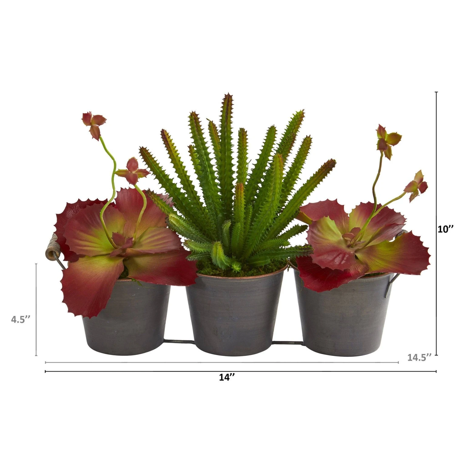14” Mix Succulent Artificial Plant In Trio Metal Planter 4 14” Mix Succulent Artificial Plant In Trio Metal Planter - Image 2