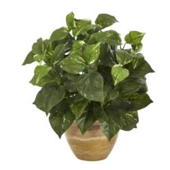 14” Pothos Artificial Plant In Ceramic Planter